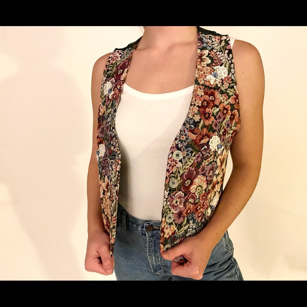 Vintage button up floral vest